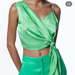 Zara green tie top